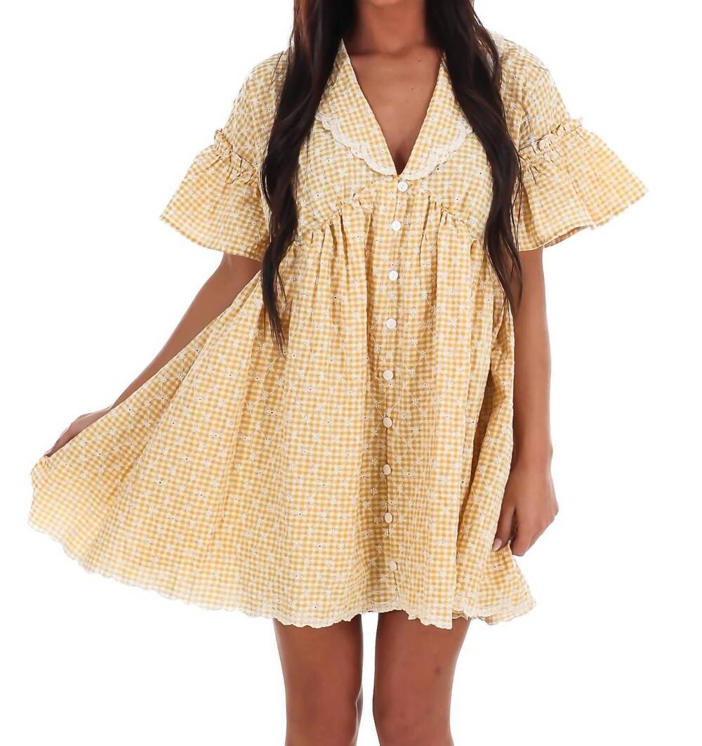 NEW CAMELLIA sunny days gingham babydoll dress in yellow